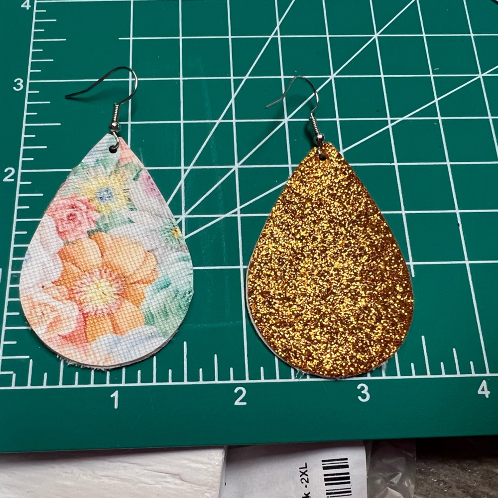 Double sided floral gold glitter handmade vegan leather earrings. Bundle for 20%